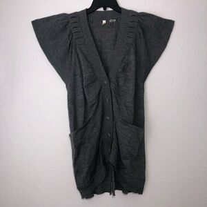 Anthropologie Moth Gray Wool Flutter Sleeve Button Up Long Cardigan size S